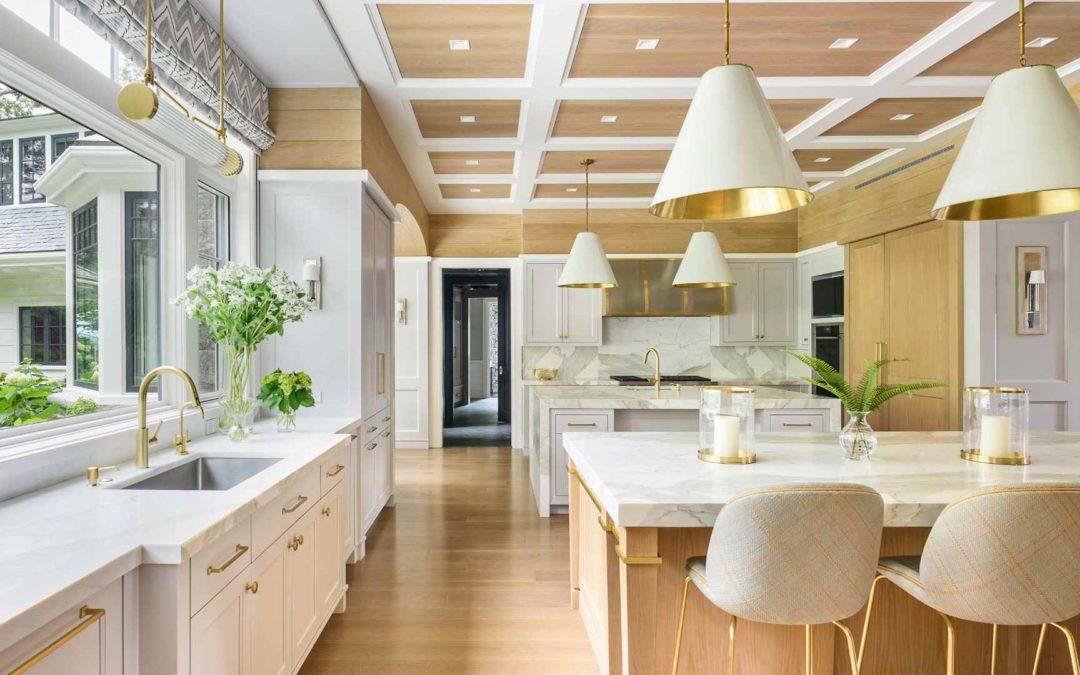 White Kitchen with Gold and Light Wood